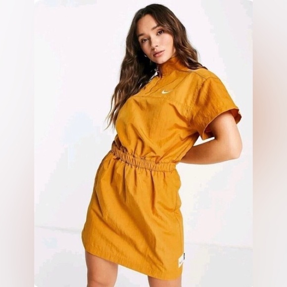 NWT! NIKE Desert Ochre Sportswear Swoosh Woven Dress - Size Small - Picture 1 of 5